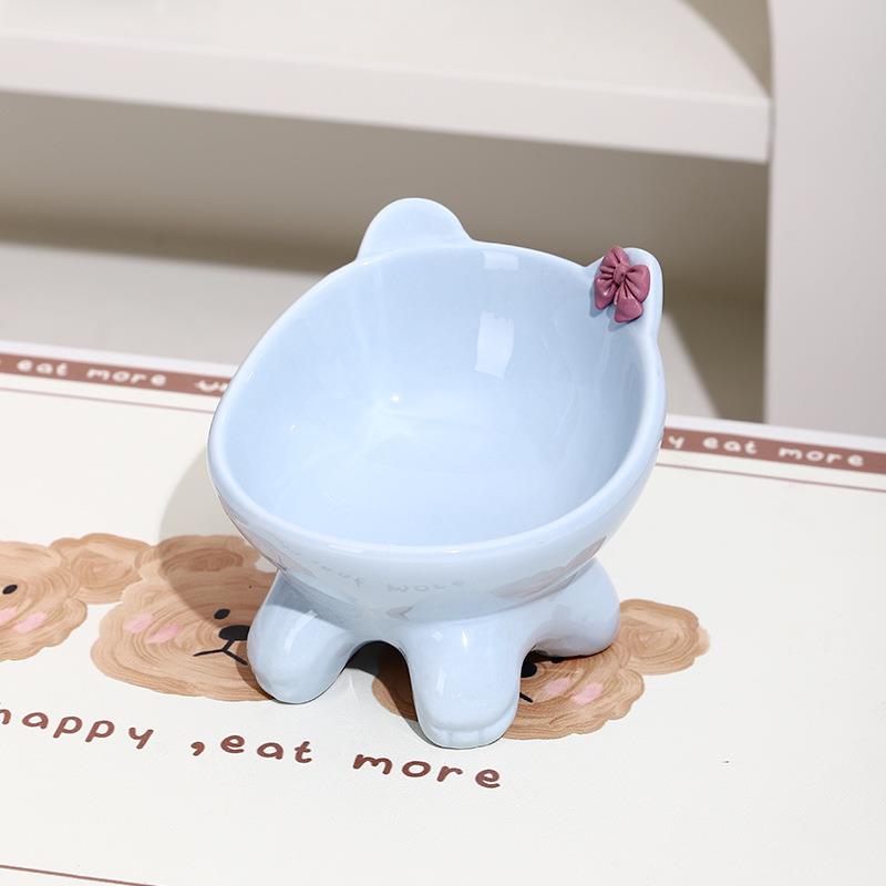 Bevel Ceramic Cat Food Bowl Cute Pets Drinkers for Cats Protect Neck High Feet Dog Bowl Anti-Flip Slow Feeding Bowl Pet Supplies