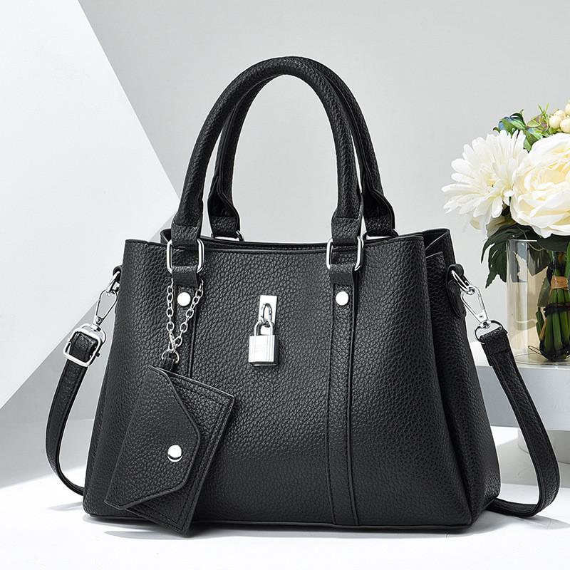 2023 New Pure Color Lychee Pattern Handbag Fashionable Large Capacity Soft Leather Mother Bag