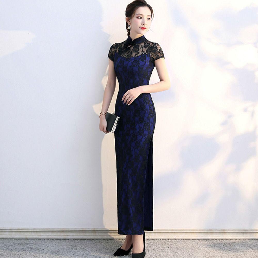 Vintage Chinese Cheongsam Retro Lace Traditional Qipao Lace Vintage Dress Lace Cheongsam  New Year