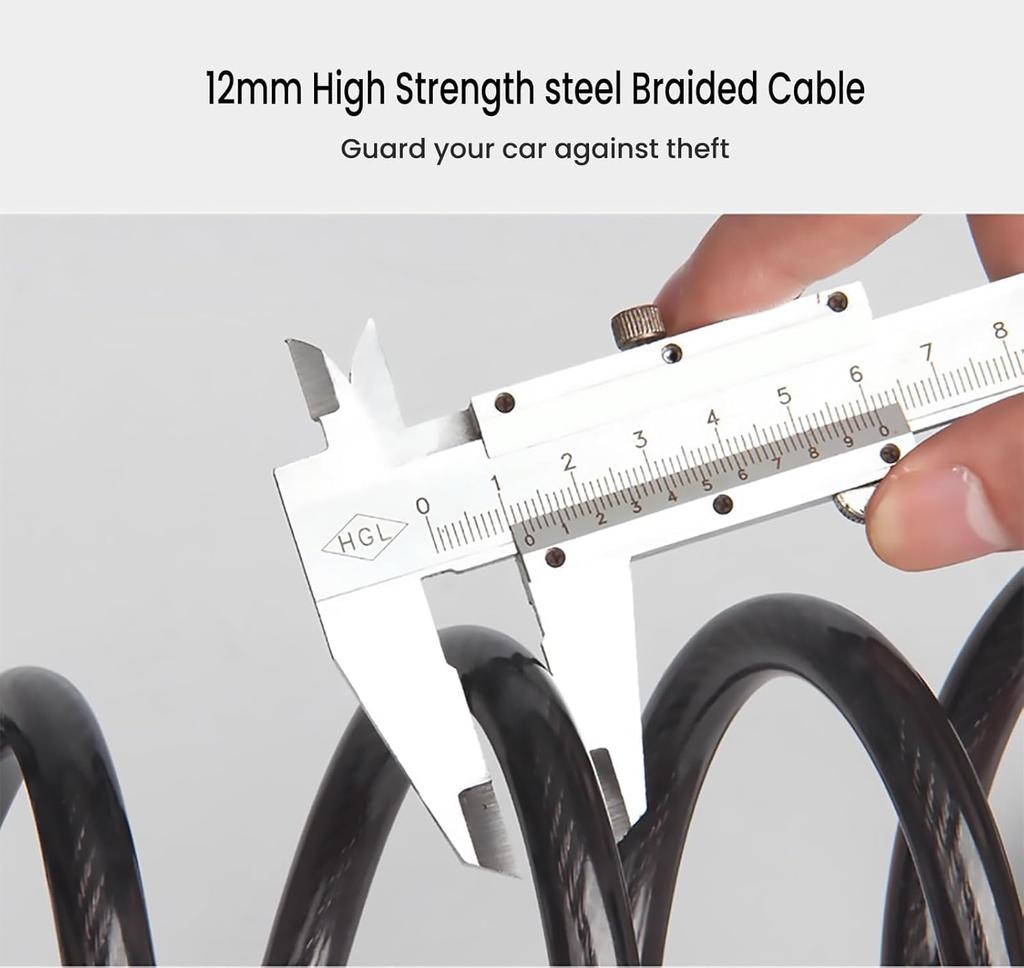 Bike Cable Lock 5 Digit Resettable Waterproof Coiled Security Lock 1.2M Black