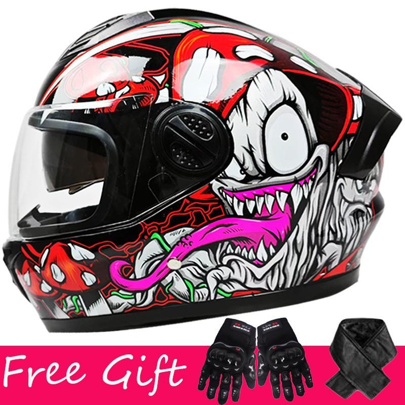 Gloves + Neck ZXC Double Lens Full Cover Helmet Men Women Riding All Round