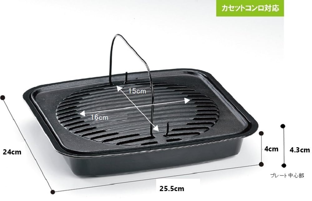 Ishigaki Cast Iron Yakiniku Grill S (approx. 25.5cm x 24cm) with Delish Life Plate (1 serving, Black)