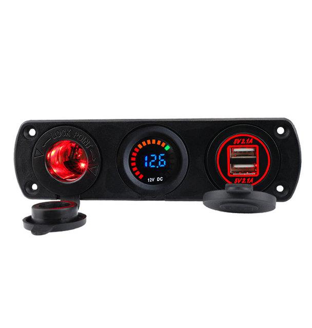 Wasserdichte 12V 3 Löcher Panel Dual USB Auto Ladegerät Steckdose Bunte Bildschirm Voltmeter Kombination Zubehör
