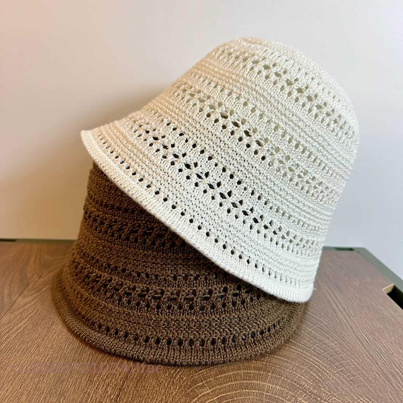

Женская летняя ажурная вязаная шляпа от солнца 2025 года, универсальная модная шляпа-горшок для отдыха, защита от УФ-лучей
