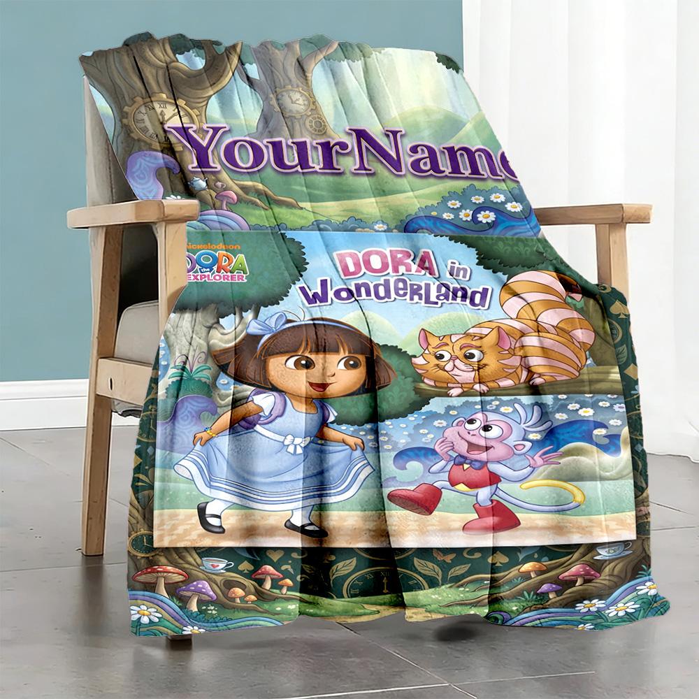 Dora Explorer Personalized Name Blanket Multi-purpose Customizable Blanket Soft & Cozy for Picnics Living Room Livingroom Bedding Ideal for All Season