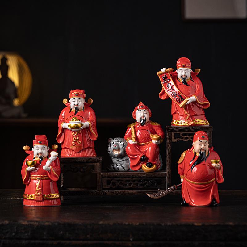 

Five Gods of Wealth Ceramic Decor: Zhao Gongming & Guan Gong Statues for Office, Home, or Shop