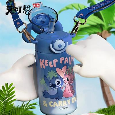Cană Termos Cartoon 600ml Disney Stitch Capacitate Mare Disney Drăguț Stitch Sticlă de Apă Izolată din Oțel Inoxidabil cu Pâlnie
