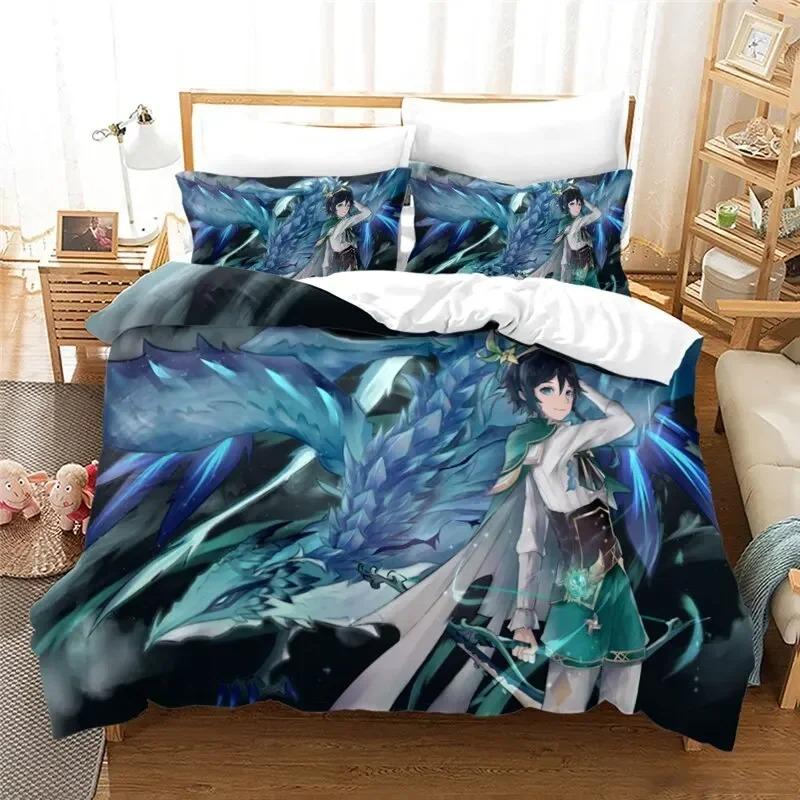 Bettdecke Anime Genshin Impact Paimon Bettwäsche-Set 3D-Druck Geeignet für Schlafzimmer Kinder Heimtextilien