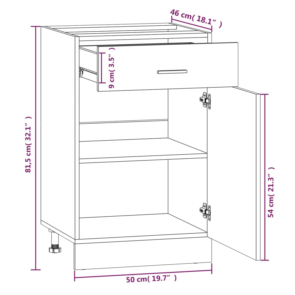 Lyon Under Cabinet with Drawer Grey Sonoma 50 x 46 x 81.5 cm