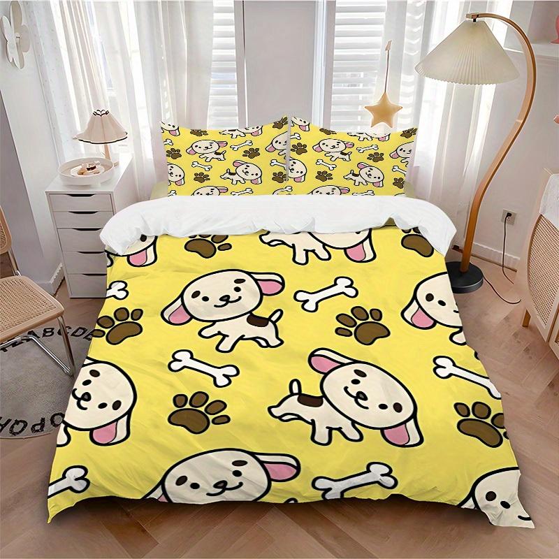 

3pcs set Dogs Bones 1 Quilt Cover + 2 Pillowcases, All Seasons Bedroom Setting, Perfect for Home and Dorm Decor a146 135x200cm