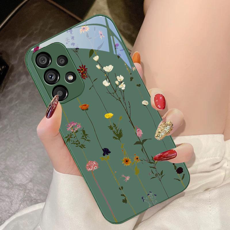 Tempered Glass Phone Case for Samsung Galaxy S10 4G S20 11E 30 S21 21Fe 22 Pro S23 Ultra 5G S8 S9 Vine Small Flower Rose Purple