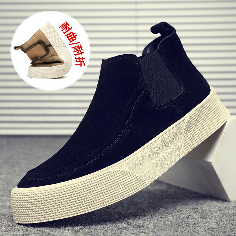 

Men s Casual Suede Slip-On Ankle Boots - Mid-Top Cowhide Leather Size 38 чёрный