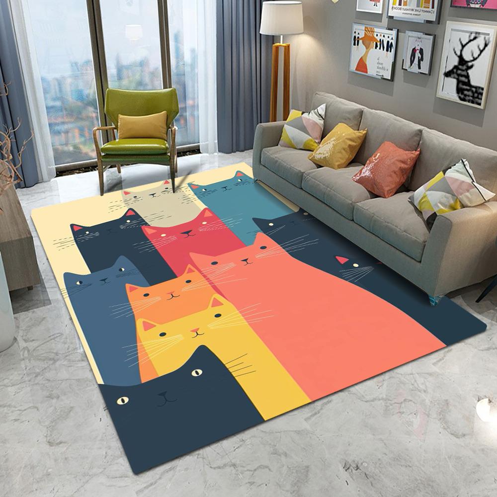 Abstract Art Cute Cat Kitten Carpet Living Room Sofa Bedroom Study Kitchen Entrance Door Mat Non-slip Cool Home Decoration Rug