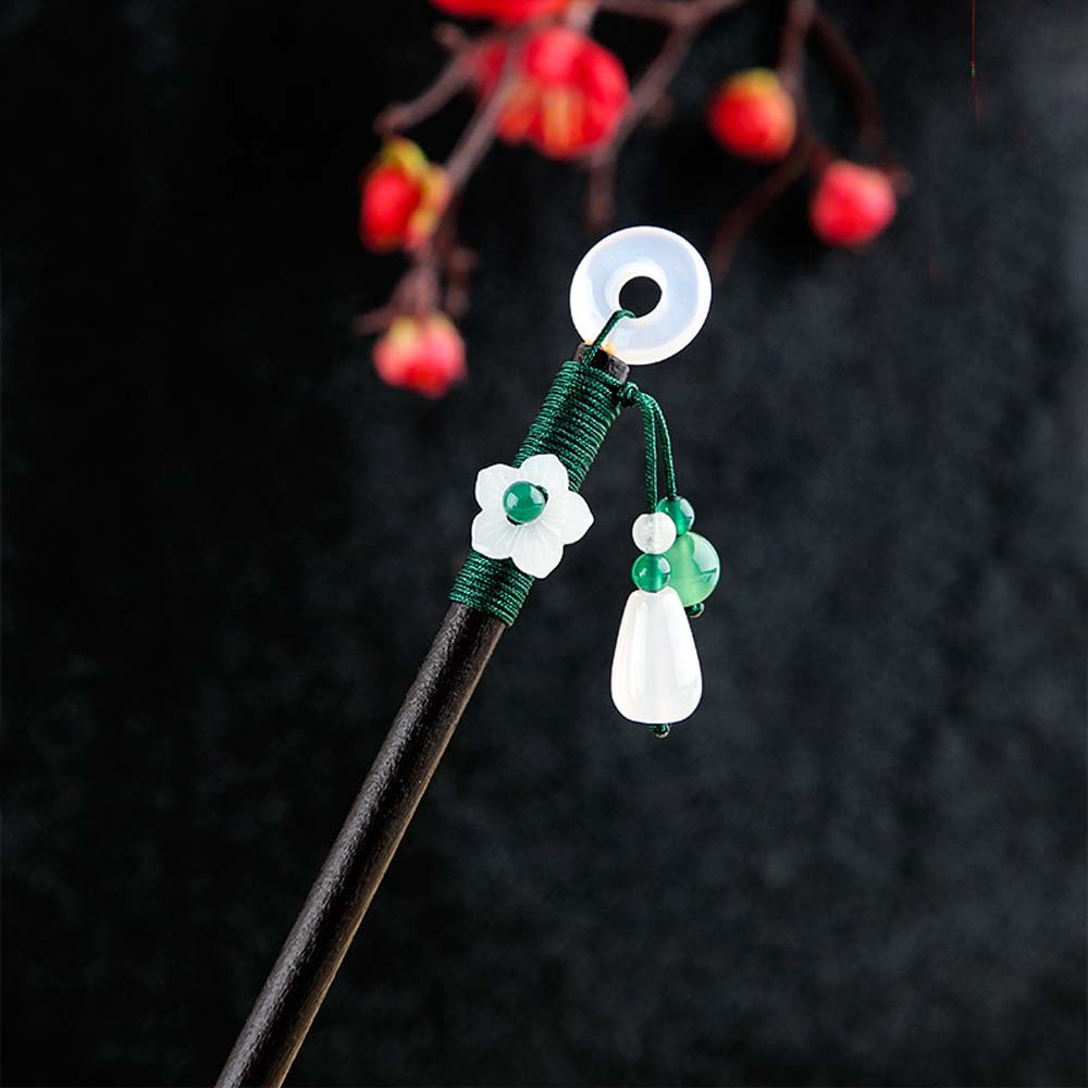 

Vintage Imitation Flower Tassel Girls Hair Chopsticks Wooden Hairpin Hair Fork Hanfu Headdress apricot Leaf