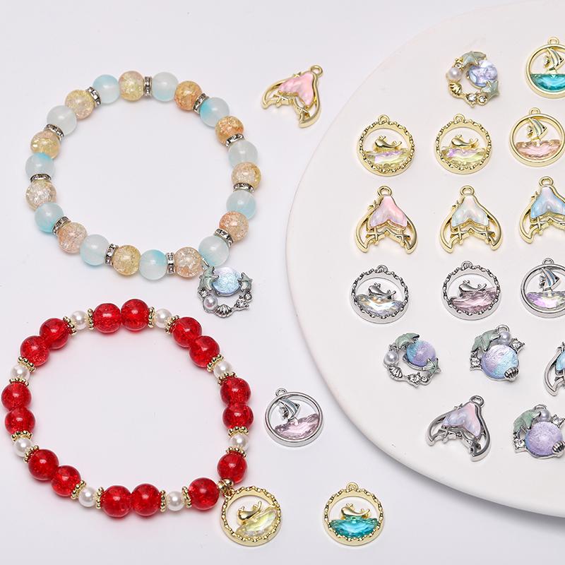 1pc/bag Alloy Inlaid Glass Pendant DIY Bracelet Necklace Earrings Jewelry Accessories