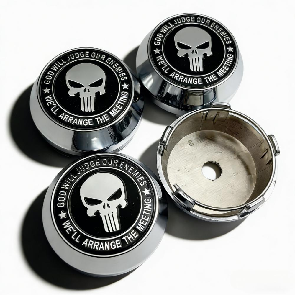 

4pcs Skull Logo Badge Emblem Car Wheel Center Caps 60MM Clips 56MM Wheels Hub High Cap Rim Hubcaps Cover Replace Car Accessories Punisher Skull Badge&4pcs High Caps