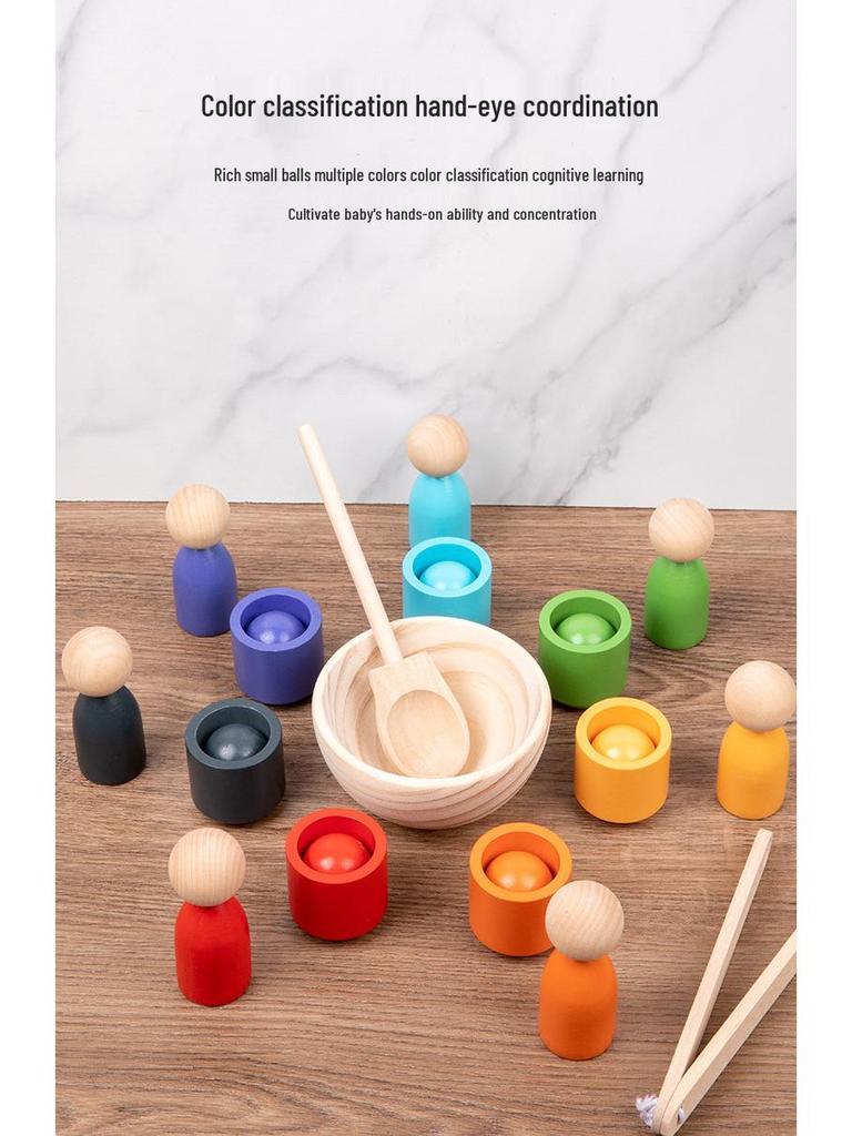 Montessori Color Sorting Cups & People Game: 7 Colors, Beads & Clips for Ages 1-4 Early Education