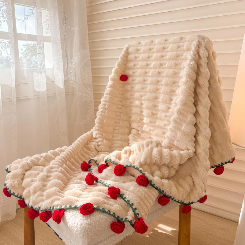 Flannel Rose Bouquet Blanket Crocheted Flower Bouquet Blanket Home Office Sofa Throw Blankets Cover Girls Friends Festival Gift