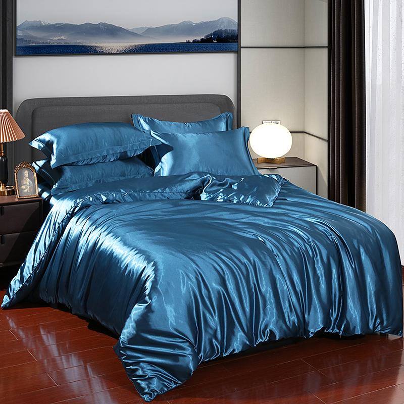 Luxury Satin Bedding Set with Flat Sheet Duvet Cover High End Bedding Set High Density Satin Solid Color Bedding