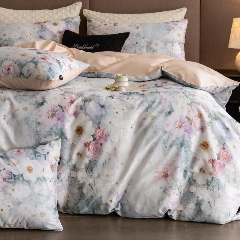 French Pastoral Oil Painting Style 100S Pure Cotton Satin Long-Staple Cotton Four-Piece Digital Printing Bedding