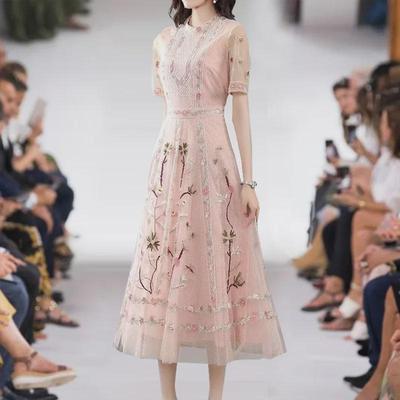 2022 European Summer Women's Embroidered Mesh Dress