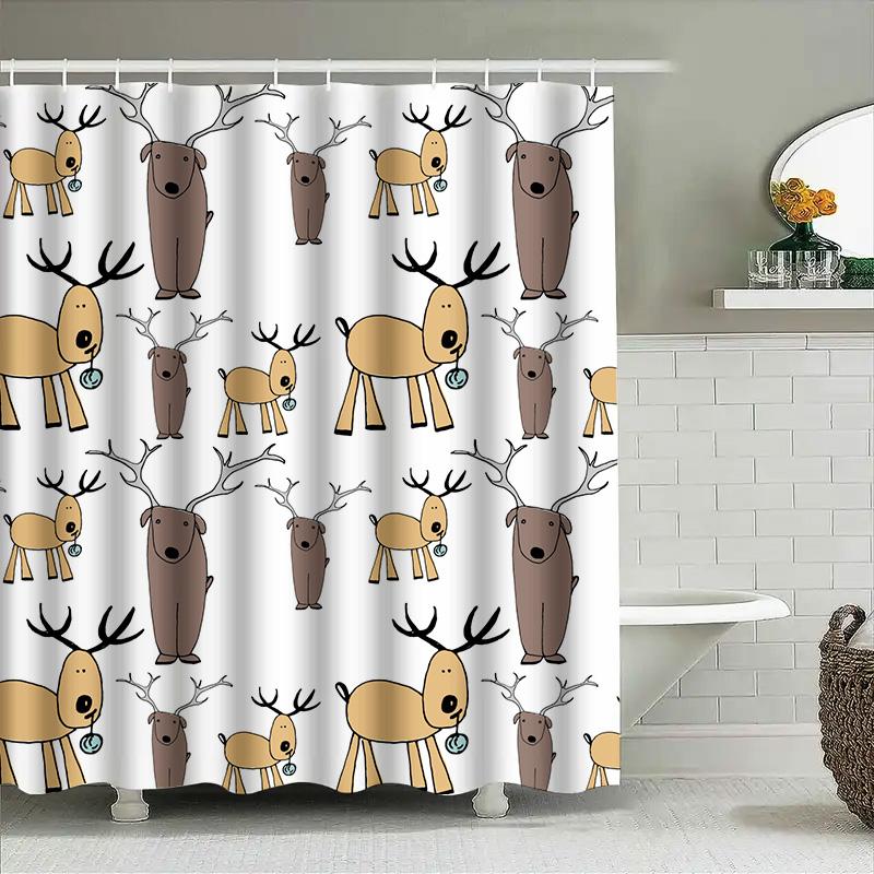 Cute Deer Print Shower Curtain Decor Bathroom Accessories Modern Cartoon Animal Design White + Yellow / Brown 3D Printed Waterpr