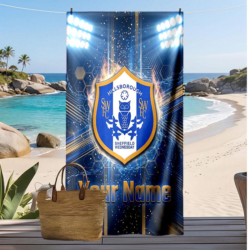 Sheffield Wednesday FC Spersonalizowany Drukowany Ręcznik Plażowy Logo Piłkarskie Wsparcie Niestandardowe Imię Tekst Chłonny Ręcznik Do Sportu Podróży Specjalny Prezent