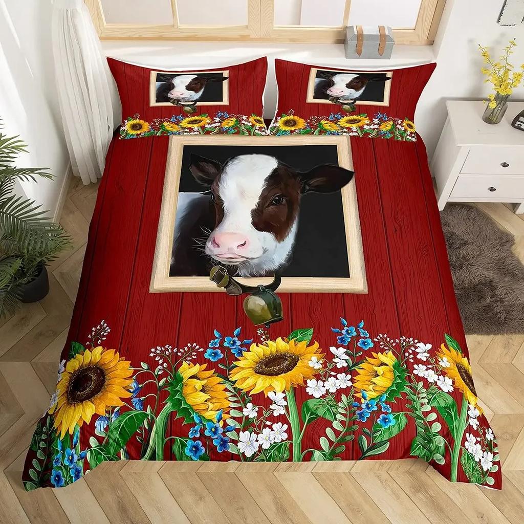 Cows Duvet Cover Set Black and White Milk Cow Print Comforter Cover Animal Theme Bedding Set Room Decor Pink King Quilt Covers