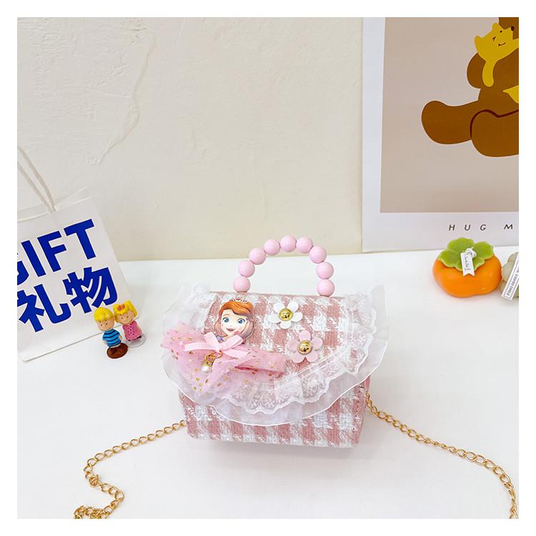 Childrens Cartoon Pattern Pu Shoulder Bag With Artificial Pearl Bow And Flower Decoration For Daily Casual Wear