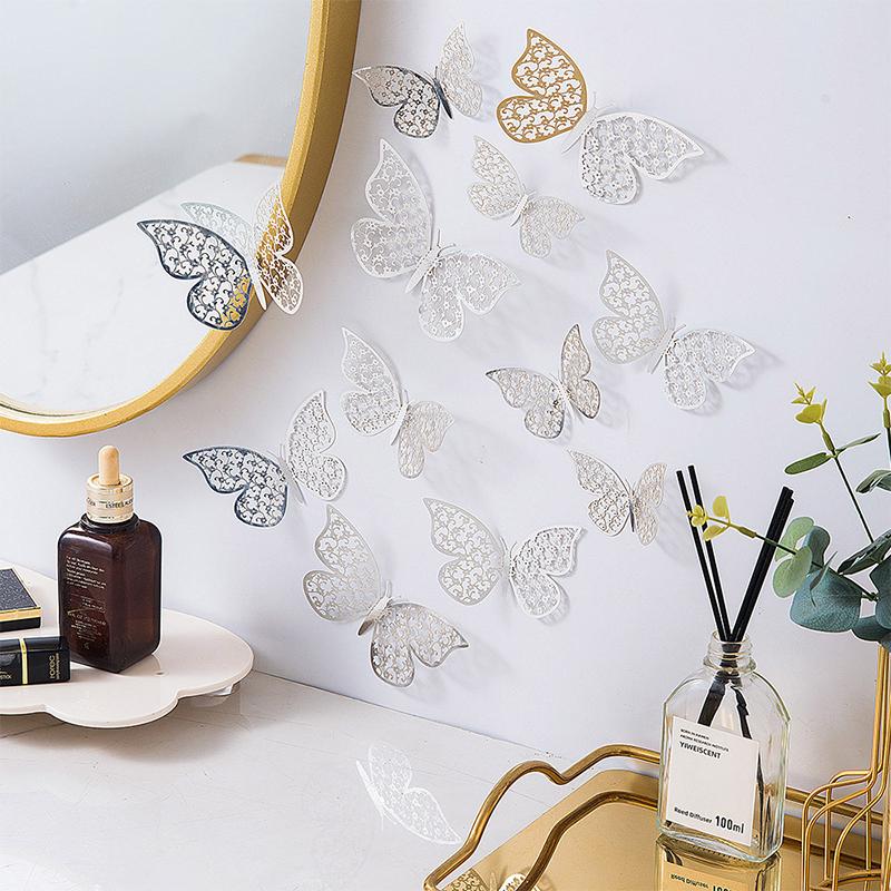 12Pcs/set 3D Hollow Butterfly Wall Sticker for Home Decoration DIY Wall Stickers Modern Wall Art Living Room Decoration