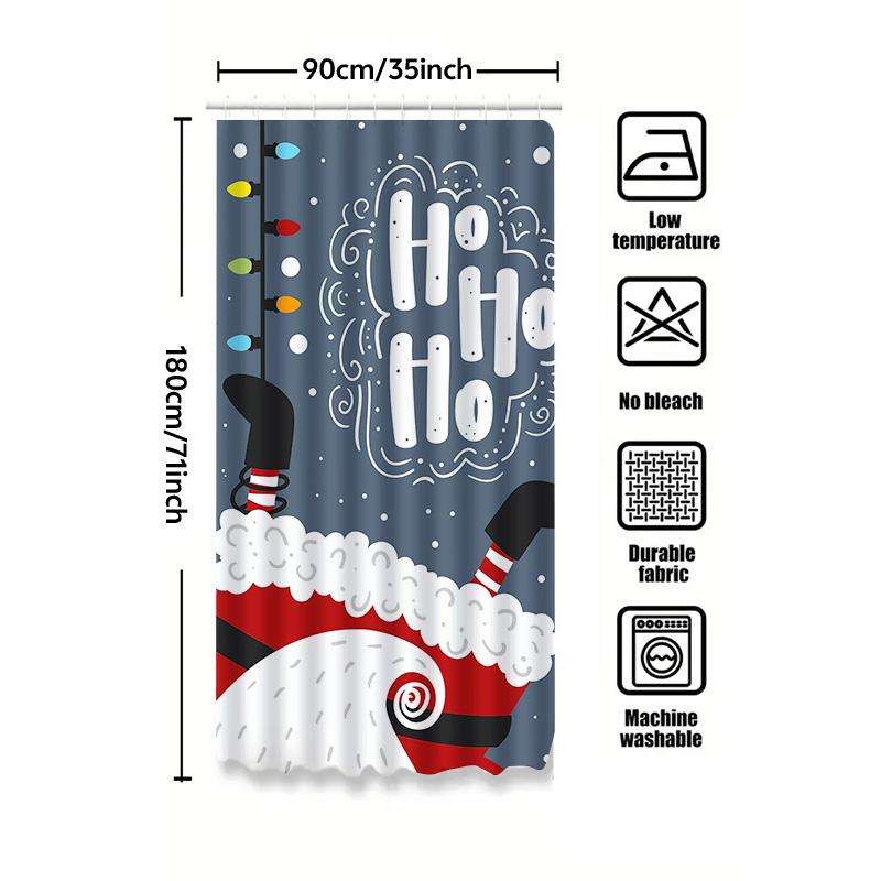Tuniu Cute Christmas Shower Curtain Santa Claus Pattern Waterproof Fabric Bathroom Decor Festive Holiday Home Decor Gift Idea Fu