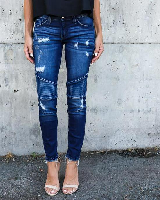 Slim Fit Pleated Ripped Stretch Pants XXL