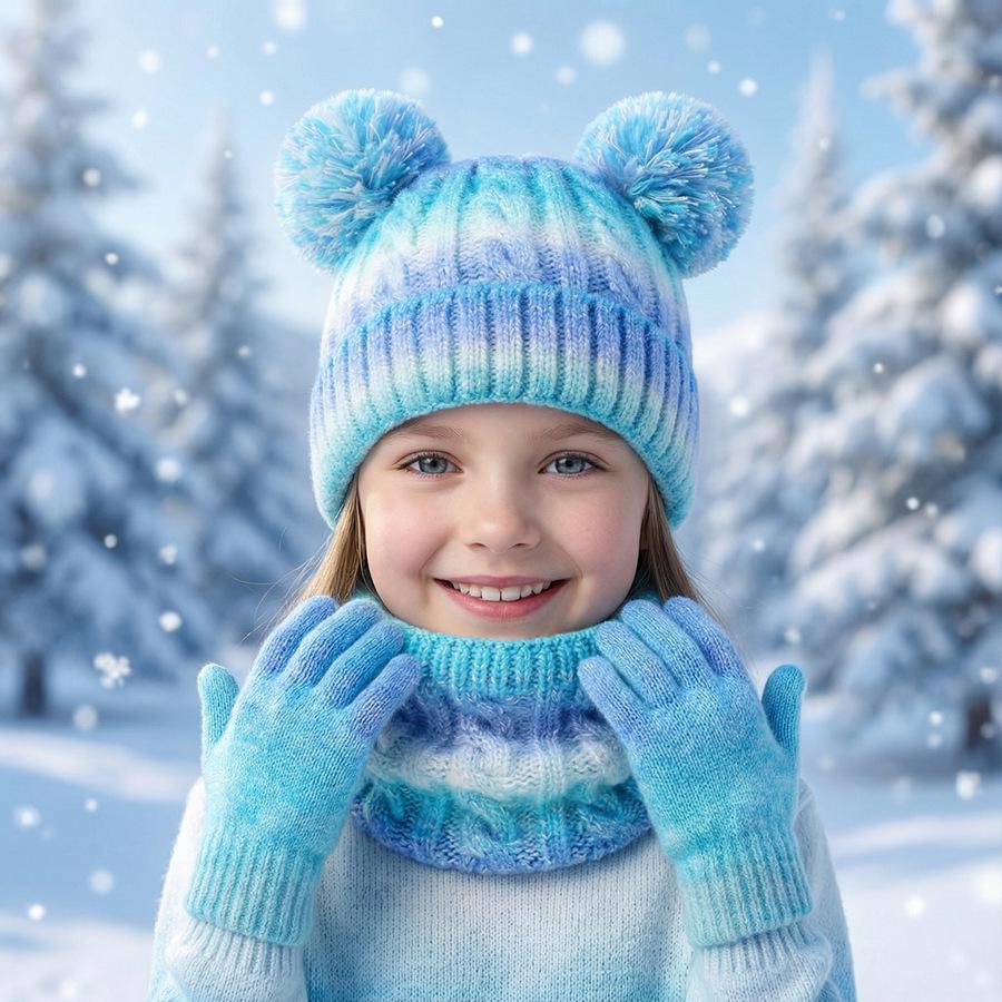 Children’s Winter Gradient Knit Hat, Scarf & Gloves Set