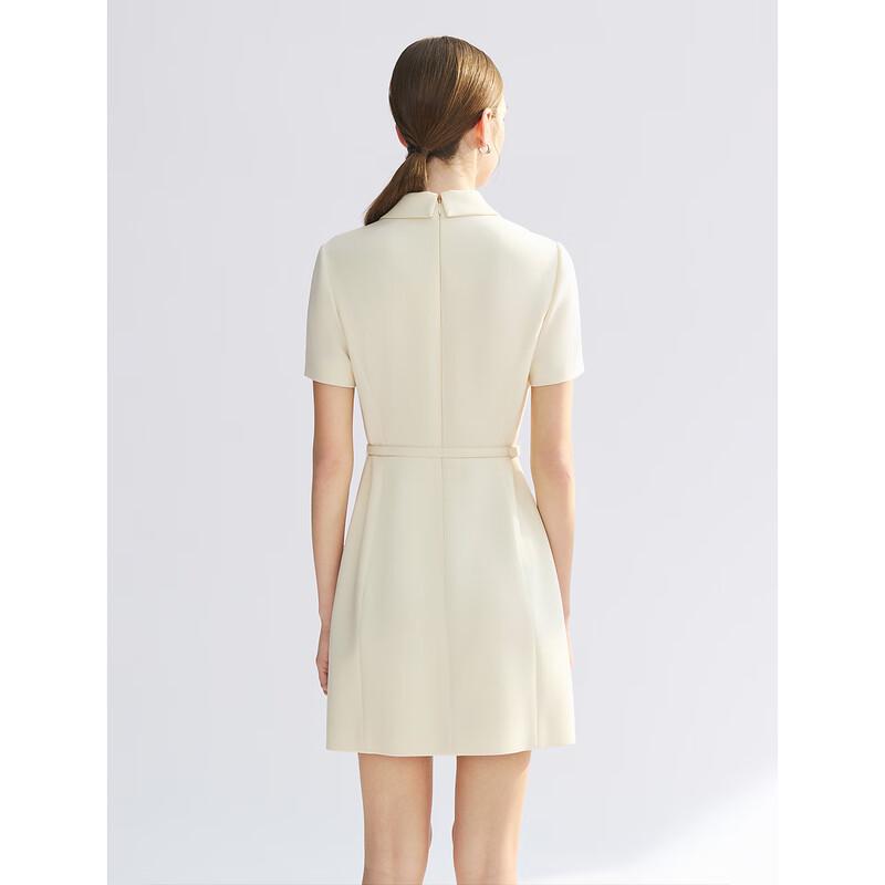 Elegant French Triacetate Belted Short A-Line Dress