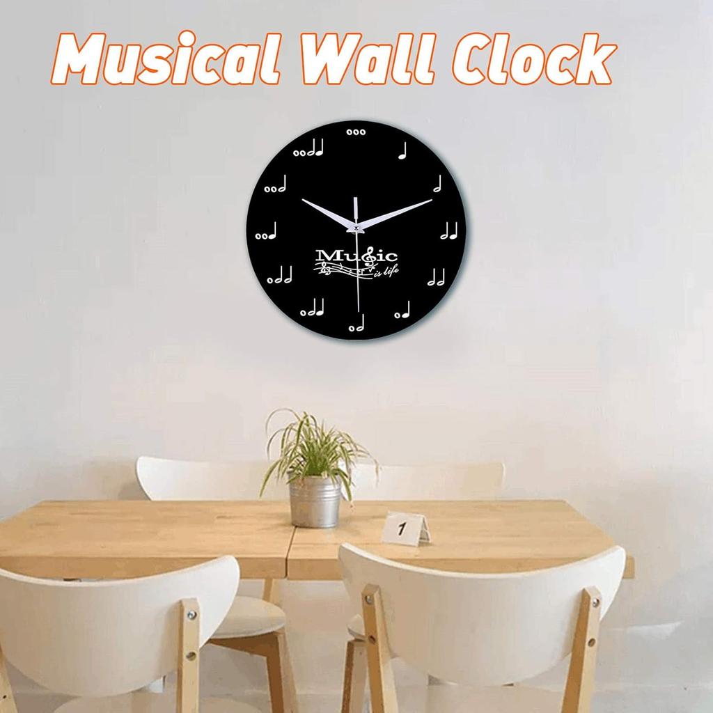 Creative Wall Clocks Musical Note Silent Clock Black / White Decorative Wall Clock for Kids Adult Students Room Home Office School Decor (1#Black