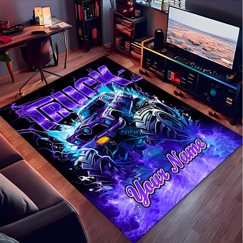 1PC Custom Name Electric Monster Truck Power Theme Floor Mat Ideal for Living Room, Game Rooms, Office, Bedroom, Office Floor Mat , Floor Mats for Hom