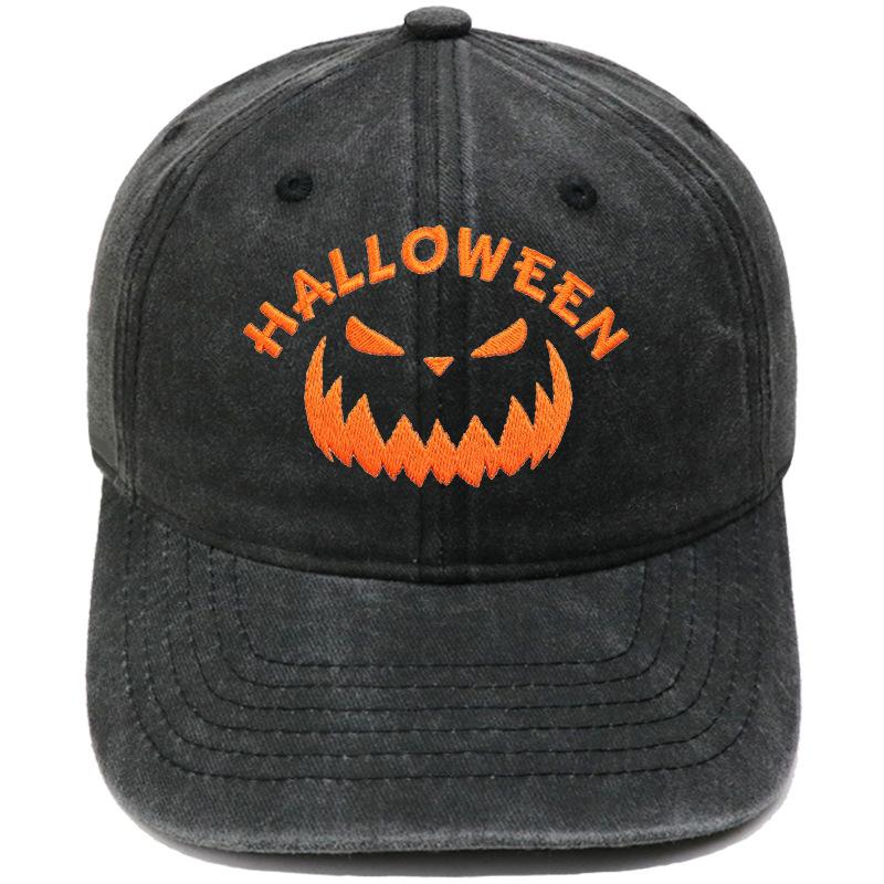Halloween Pumpkin Grimace Embroidered Baseball Cap Washed Retro European and American Hip Hop Men's and Women's Casual Dad Hat