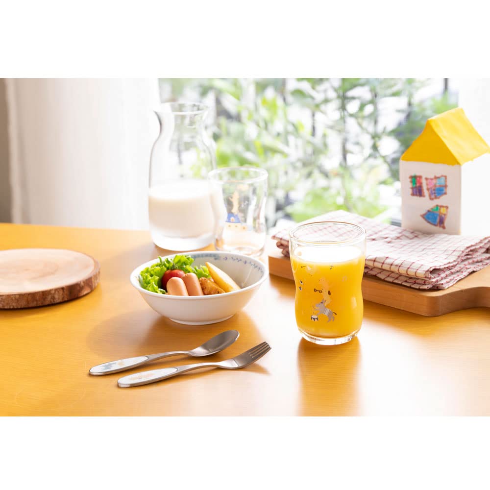 NARUMI Bremen Tableware Daily Set Snack Baby Shower First Weaning Made in Children's Set, 4-Piece (Glass, Plate, Spoon, Fork), Gift, Meal, Gift,