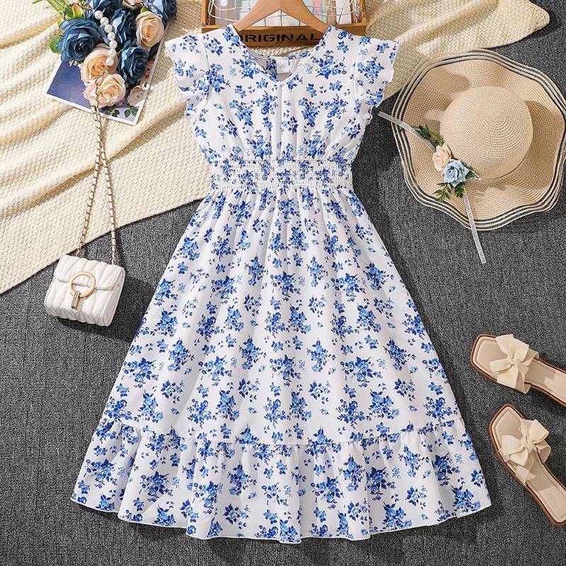 

Модное платье для девочек 2025 Летнее детское повседневное платье 170cm=12Y небесно-голубой