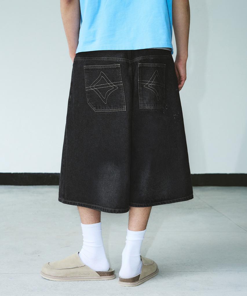 Awodeijeu Symbol Stitch Bermuda Denim Pants [Black]