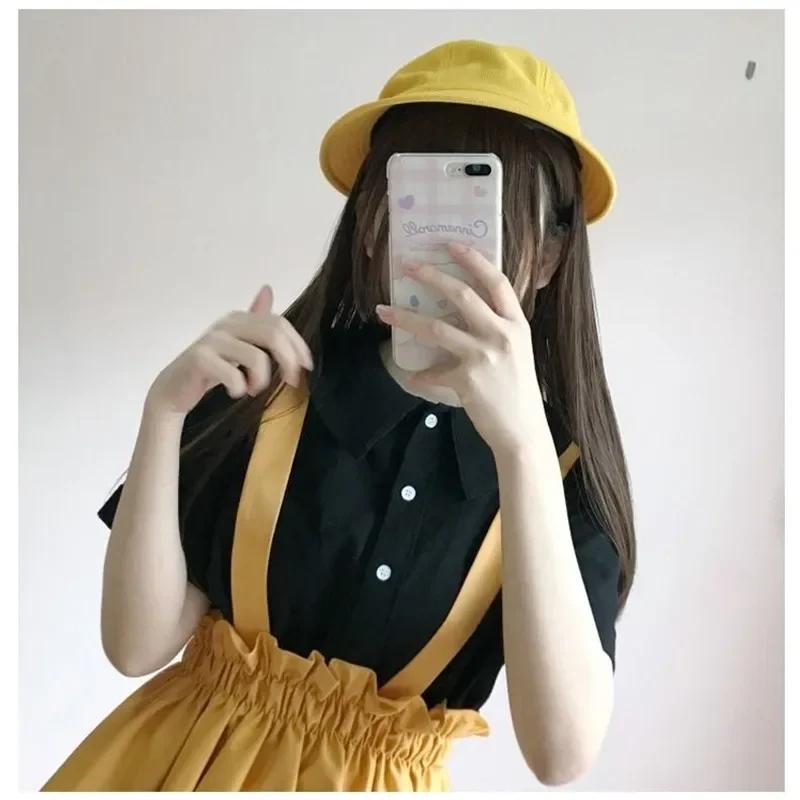 Spring Autumn Women Skirt Casual Sweet A-line Long Skirts Solid Simplicity Strap Skirt Female Japan Style