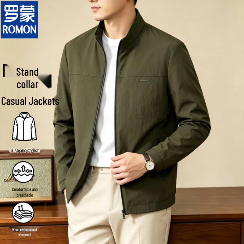 ROMON Men's Stand-Collar Casual Windbreaker Jacket