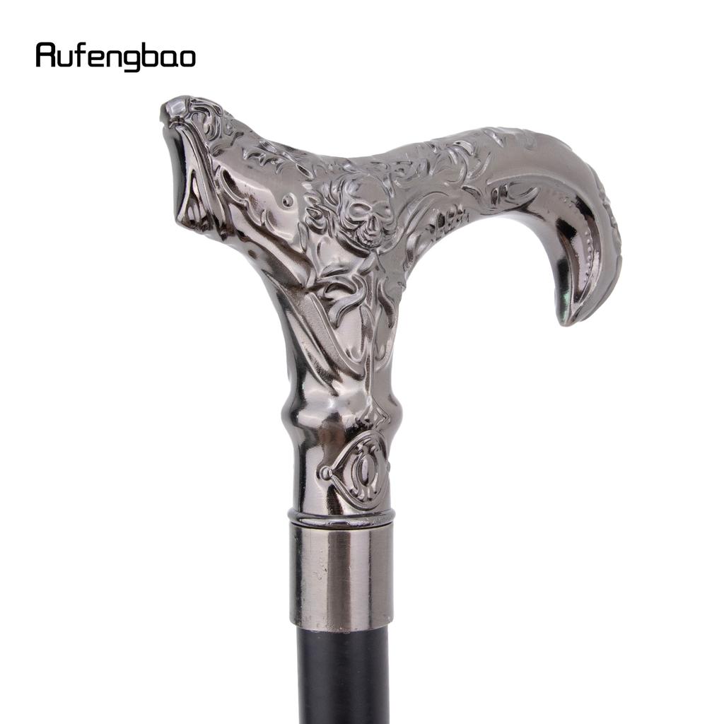 Silberner Totenkopf Blumenkopf Gehstock Mode Dekorativer Spazierstock Gentleman Elegant Cosplay Stock Knauf Krummstab 93cm