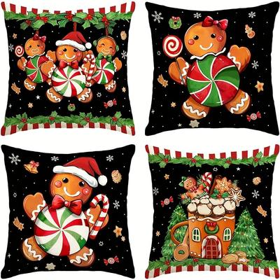 Christmas Gingerbread Pillowcases: Festive Candy and Cozy Cottage Designs Sofa Bed Cushion Cover, New Year Home Decoration