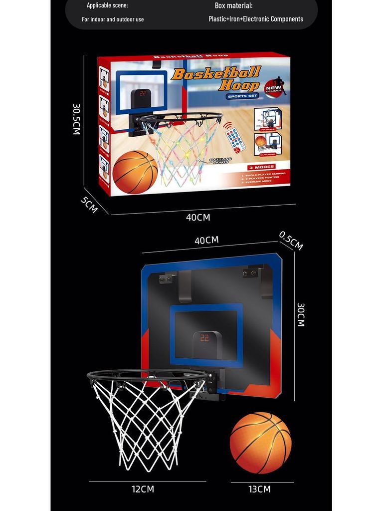 Coș de baschet multifuncțional de perete pentru copii - Interior/Exterior, Pliabil, Scorul luminos