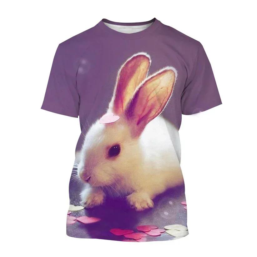 Summer Casual Trends Animal Crew Neck Clothing Fashion Cute Rabbit 3D Printed T-shirt for Men and Women Short Sleeve Big Top T-s