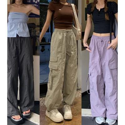 Neue Sommer-Amerikanische Overalls für Damen mit hoher Taille, Kordelzug-Hose, die eine heruntergerutschte Sport-Weitbein-Hose zeigt