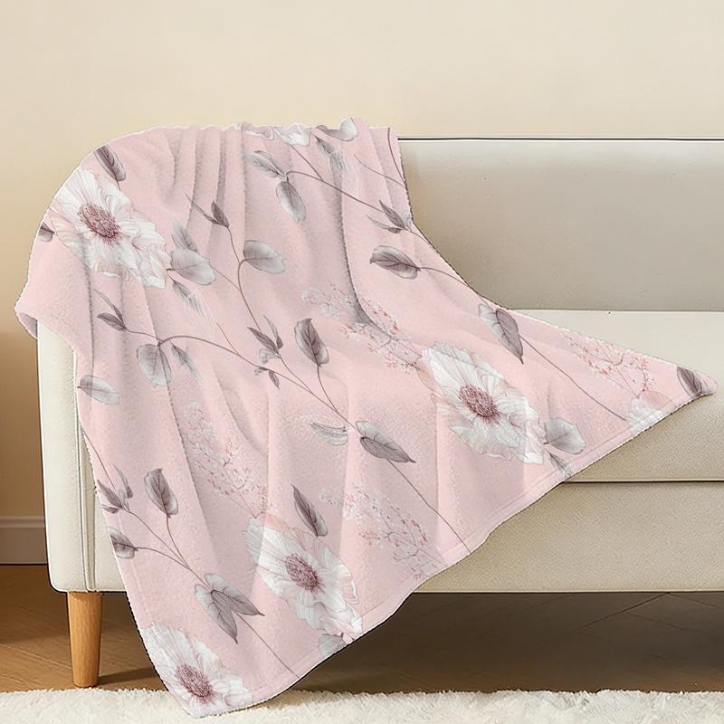 Plush Floral Flannel Blanket | Machine Washable Soft Cozy Throw for Home, Sofa, Office, Christmas & Halloween Warmth