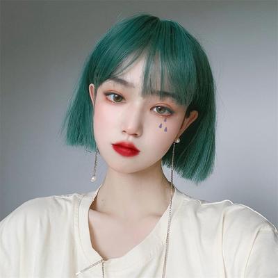 Eileen Bob Wig In Ink Green, Naturally Fluffy, Straight, Slimming, with Net for Women