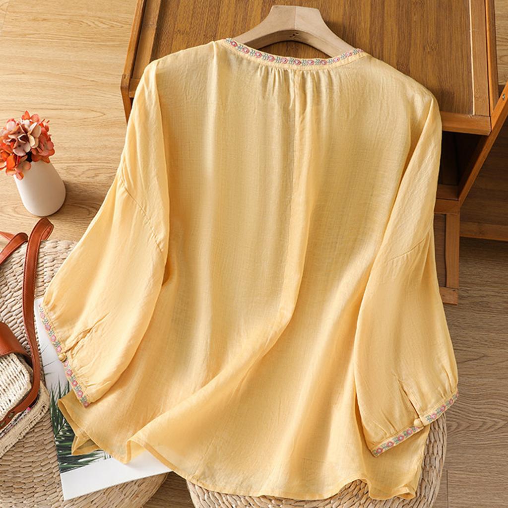 Damen Lässiges Mode Pullover Kurzarm Rundhals Besticktes Hemd Top